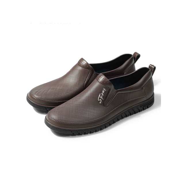 UKAP Men Rain Boots Plush Lined Rubber Boot Waterproof Rainboot Working Kitchen Shoes Comfort Work Shoe Brown 10.5
