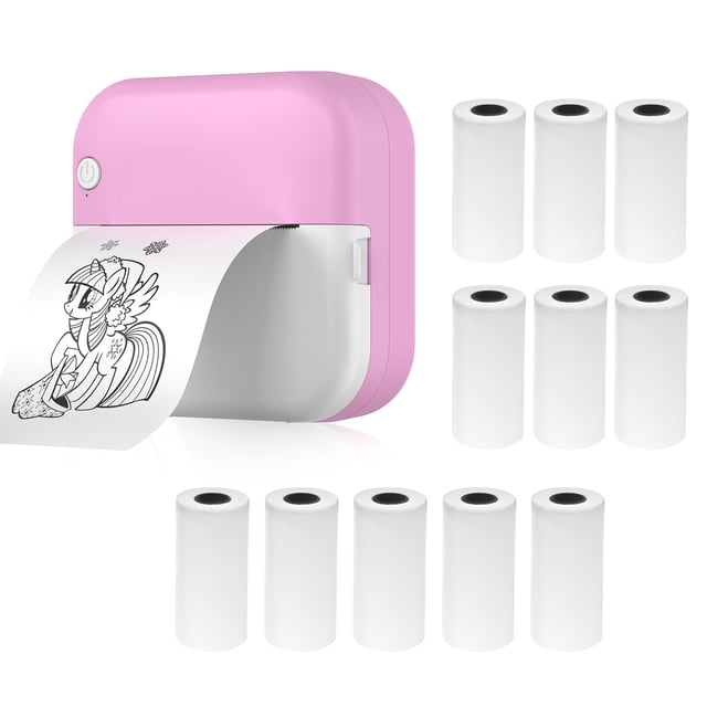 TFixol Pink M3 Mini Thermal Printer, 57mm Portable Bluetooth Printer with 200dpi Resolution, USB/BT Connectivity, 800mAh Battery, Includes 11 Rolls of Thermal Paper, Ideal for Notes, Lists, and