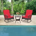 thumbnail image 2 of Costway Ensemble de 3 Pcs pour Patio, Fauteuils Berçants d'Extérieur en Osier avec Table Basse à Double Couche, Rouge, 2 of 10