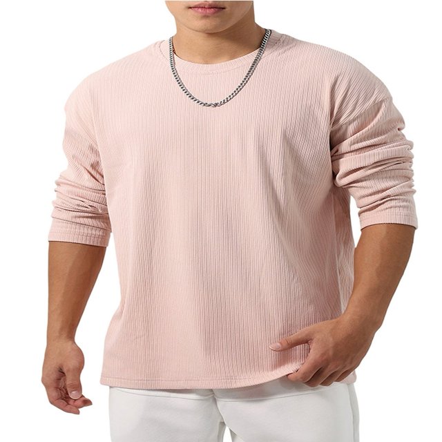 Loose Fit Crewneck Tops for Men in Solid Color for Spring