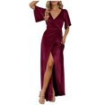 thumbnail image 2 of SMihono Robe Bohème d'Été pour Femmes Grande Taille Mode Robe Décontractée pour Femmes de Printemps et d'Été Fendue à Col en V à Manches Courtes, 2 of 6