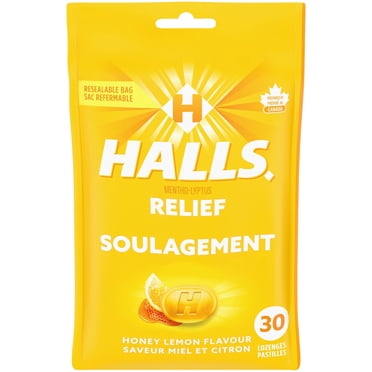 HALLS Honey Lemon Flavour Cough Drops, Throat Lozenges, Sore Throat Relief, Mentho-Lyptus