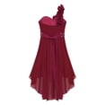 thumbnail image 4 of RUNQHUI Robe à une Épaule pour Enfants Filles en Chiffon Demoiselle d'Honneur Robe Haute Basse Robe de Soirée Formelle Bourgogne 16, 4 of 6