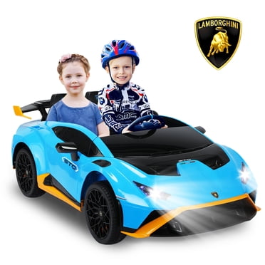 Gyrocopters Lamborghini Licensed 2 Seater Kids Ride on Car | 12V Electric Vehicle with Stories, Music | Powered Ride on Car for Kids with Parental Remote Control, LED Lights | Blue