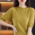 thumbnail image 4 of AherBiu Hauts d'Été pour Femmes Col Rond Manches Mi-Longues Chemises Unies Décontractées Coupe Ample T-Shirts Basiques Blouses, 4 of 5