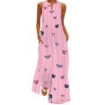 thumbnail image 1 of BJYX Robe Femmes Casual en Vrac Sans Manches Papillon Imprimé Longue Robe Vintage Imprimé V-Cou Poche Été Bohème Robe de Soleil, 1 of 4