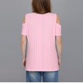 thumbnail image 4 of fheaev Hauts d'Été pour Femmes Épaules Dénudées Manches Courtes Dentelle Patchwork Col Rond Chandail Tunique Hauts Coupe Ample Chemisiers T-Shirt Chic Décontracté Vacances Travail Hauts, 4 of 7
