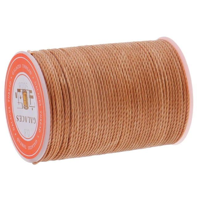 veasfak Fil Rond Ciré en Cuir Brun Clair 55 m pour Couture, Polyester, Cordon de Couture à la Main