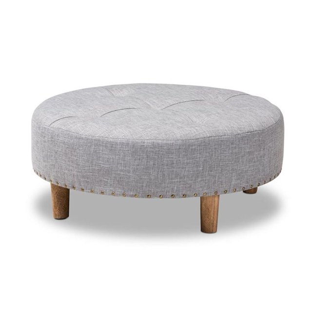 Baxton Studio Ottomane de Table Basse en Tissu Capitonné et Bois, Gris Pâle
