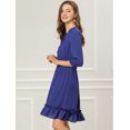 thumbnail image 4 of INSPIRE CHIC Women's Layered Ruffle Hem 3/4 Sleeves Smocked Chiffon A-Line Dress M Royal blue, 4 of 6