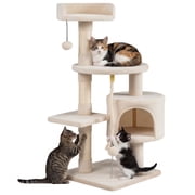 Gymax Cat Tree 36'' Cat Tower w/CondoTop Perch Sisal Scratching Posts & Hanging Rope Beige