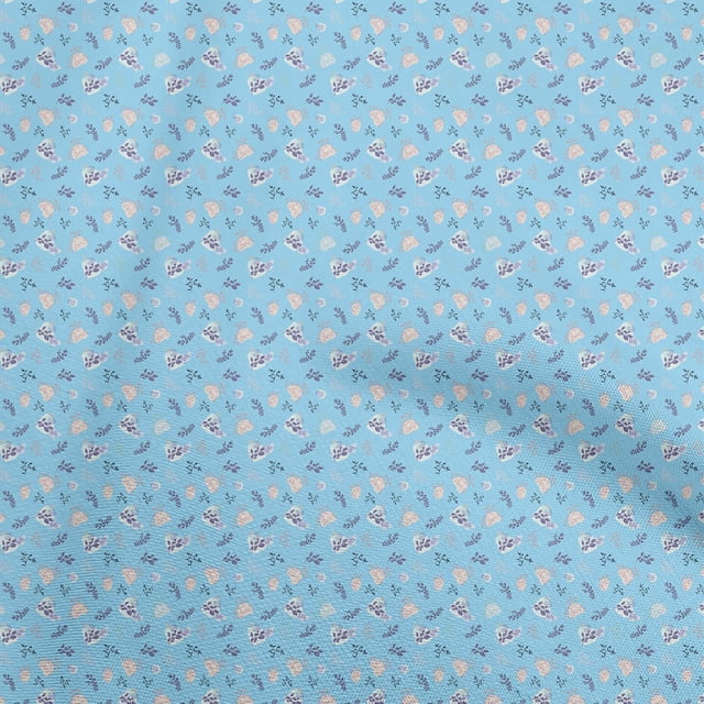 oneOone Polyester Spandex Light Blue Fabric Leaves Craft Projects Decor Fabric Printed By The Yard 56 Inch Wide