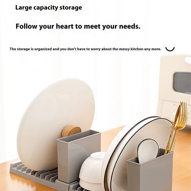 EARKITY Deals Dish Drying Rack, Space Saving Plate Organizers Holders Racks for Cabinet and Cupboard, Collapsible Dish Strainer with Cutlery Holder, Pot Lid Organizers for Kitchen Countertop