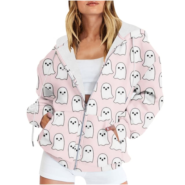2023 Chandails à Capuche Zippés pour Femmes Grande Taille Mode Blouse Imprimée Manches Longues Hauts Chandail Poches à Capuche en Liquidation