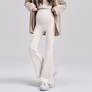 Nfurl Maternity Pants for Work Elegant Bootcut Leggings Over the Belly Pregnancy Leggings for Yoga Workout Casual Daily Beige,XL