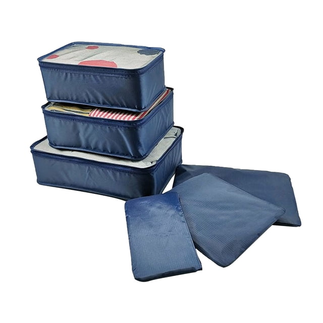 6-Piece Lightweight Travel Packing Set, Anti-Wrinkle Mesh Storage Bags with Double Zippers & Handles for Clothes, Luggage & Backpack Organization Navy