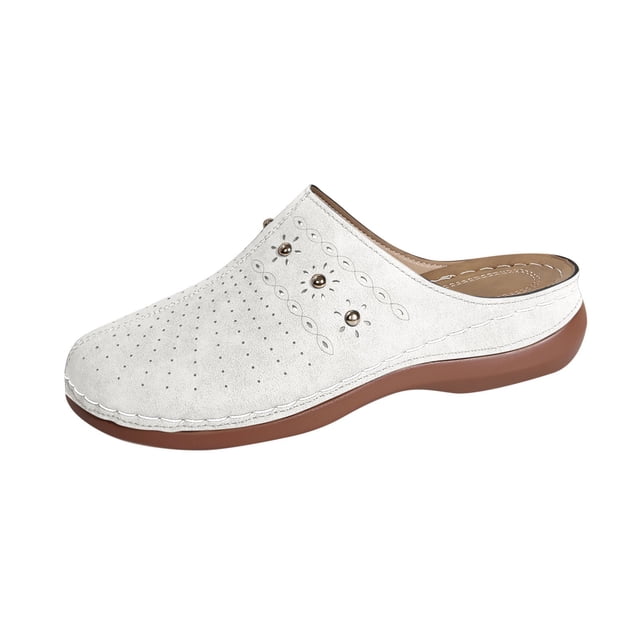 Sabots pour Femmes Mules à Enfiler Bout Fermé Sabot Ajouré Respirant Confortable Mule Compensée Blanc