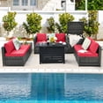 thumbnail image 4 of Patiojoy 9 PCS Rattan Dinning Set Wicker Sofa w/Propane Gas Fire Pit 60,000 Btu Heater Red, 4 of 10