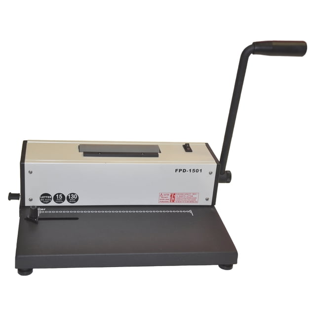 New Spiral Coil Binding Machine Electric Inserter 4:1 Pitch Metal 110V. A durable metal binding machine with manual punching and electric insertion. Features a 4:1 pitch with 43 holes, adjustable margins from 3mm to 7mm, and a punching capacity of 15 sheets of 20 lbs paper. Designed for letter-size paper (8.5x11 inches) with an adjustable side guide and a high-capacity waste tray for easy access. Ideal for binding reports, booklets, and school assignments. Includes a standard 110V plug for US and Canada.