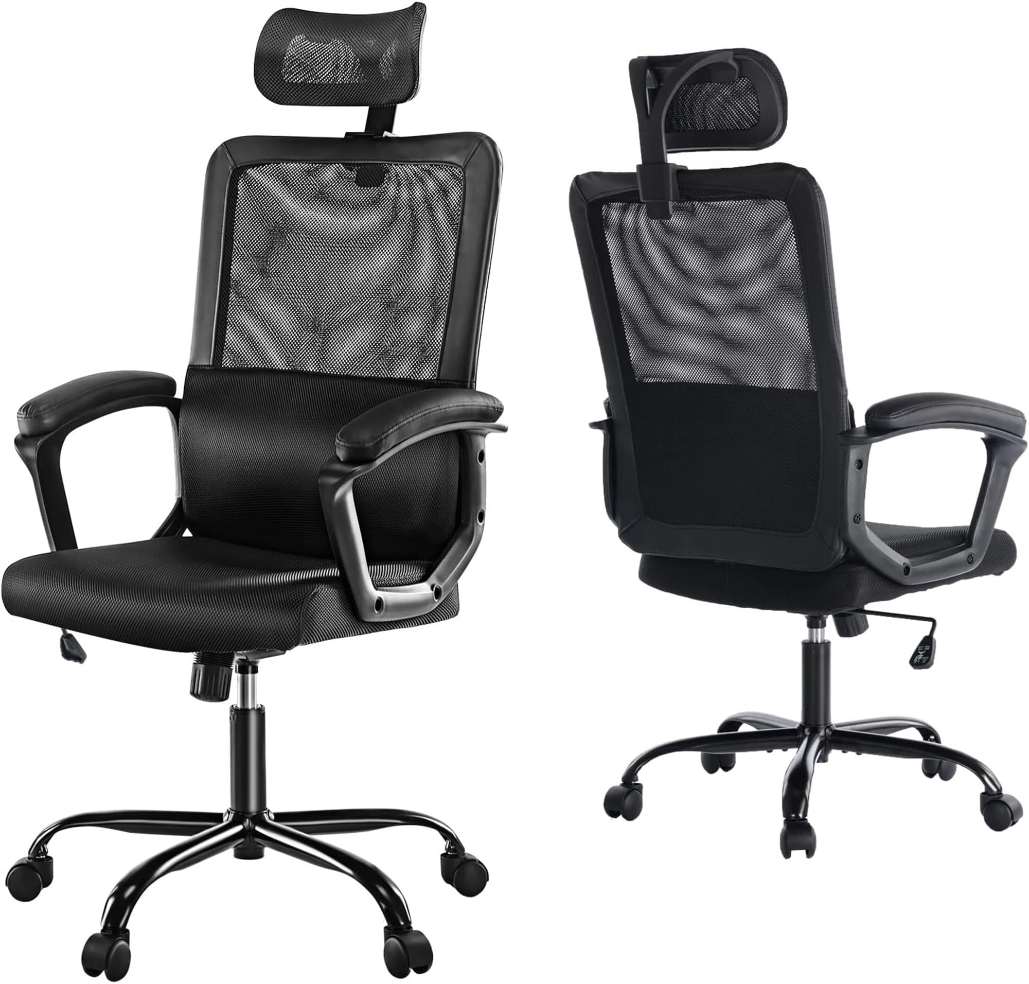 Ergonomic Mesh Task Chair with Lumbar Support and Adjustable Headrest, High Back Executive Rolling Swivel Computer Chair for Home Office Study Working