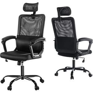 Ergonomic Mesh Task Chair with Lumbar Support and Adjustable Headrest, High Back Executive Rolling Swivel Computer Chair for Home Office Study Working