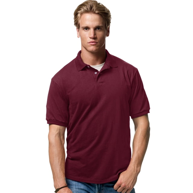 Hanes Cotton-Blend Men`s Jersey Polo, XL, Maroon