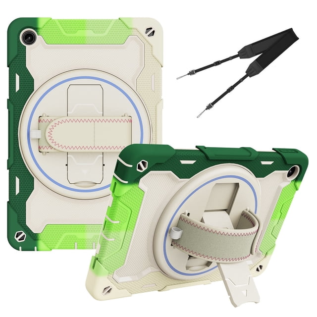 XYX 3in1 Rotating Stand Case for Lenovo Tab M10 Plus (3rd Gen) 10.6 inch 2022 with Hand/Shoulder Strap, Shockproof Rugged, Colorful Green