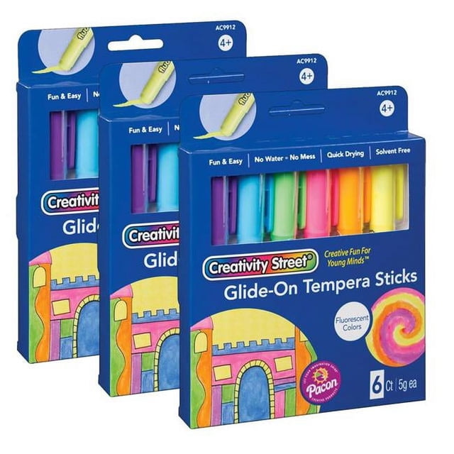 Dixon Ticonderoga PACAC9912-3 Tempera Paint Sticks, 6 Fluor Colors - 3 per Pack