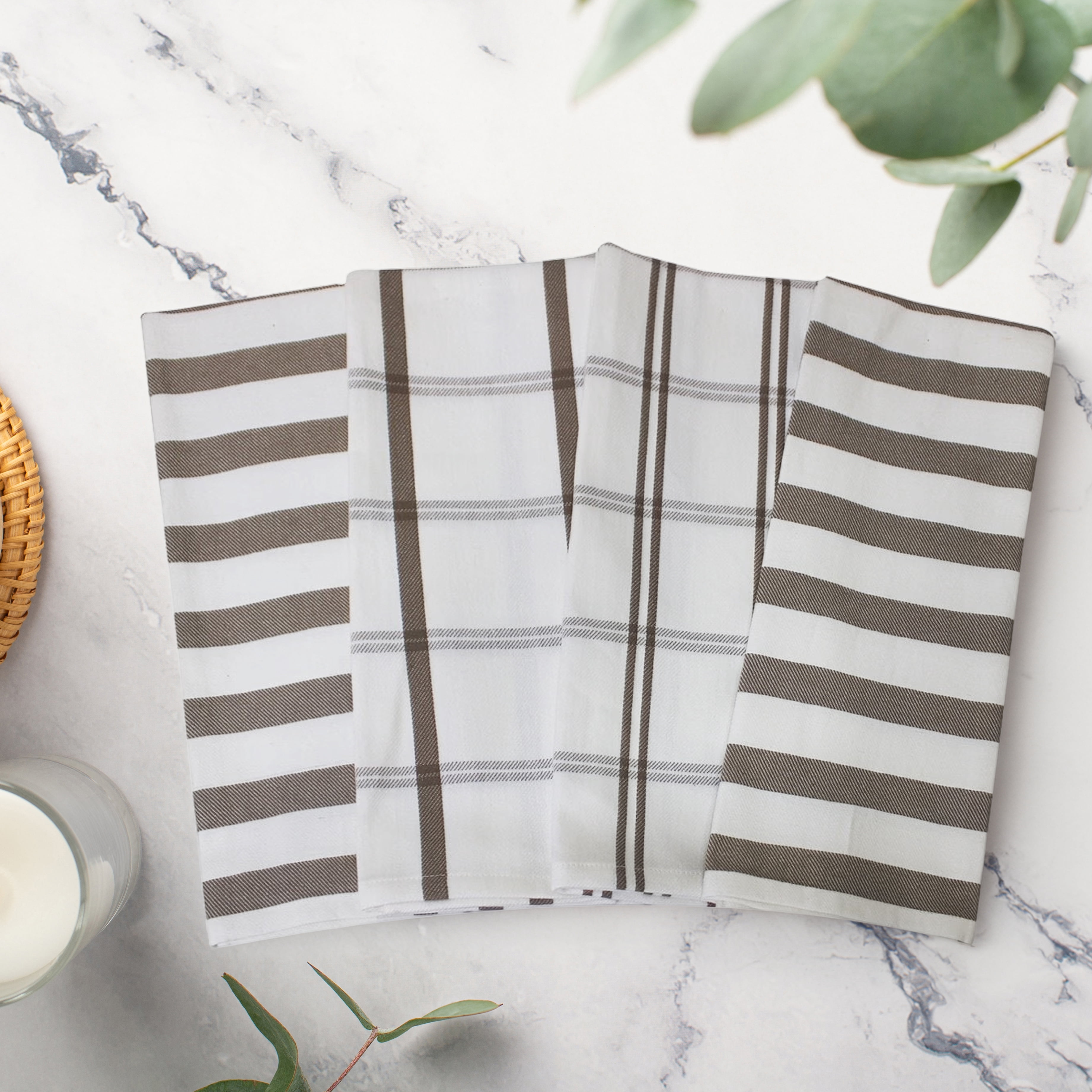 Lot de 4 torchons de cuisine Mainstays, 100 % coton, 40 x 70 cm, taupe