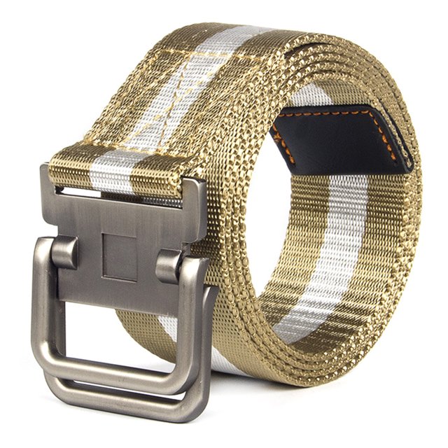 Men Belt Dual Alloy Buckle All-match Adjustable Webbing Belt Canvas Web Belt