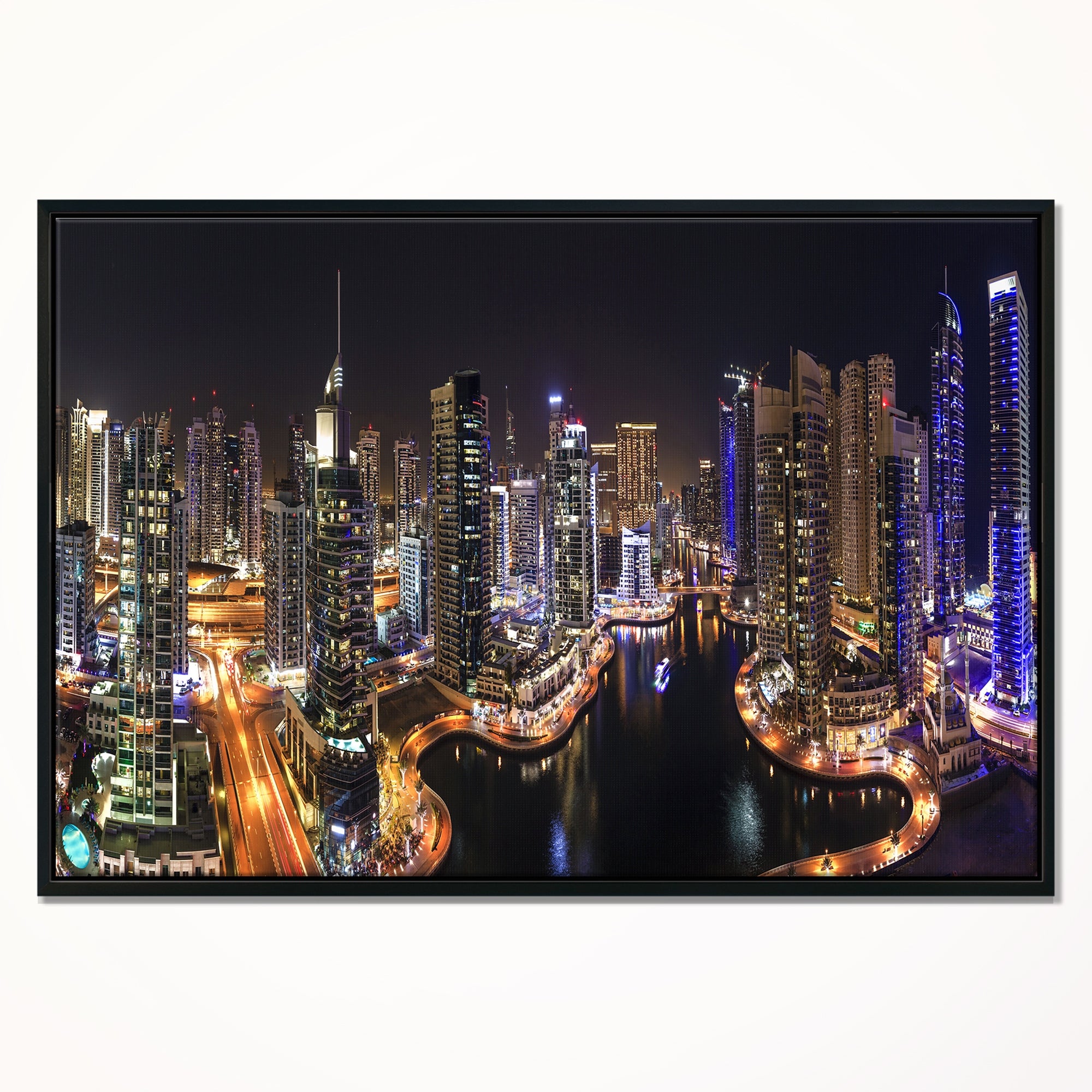 Design Art Dubai Marina View Dans La Nuit Sur Toile Encadrée