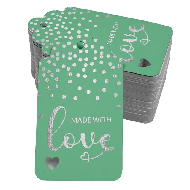 Inkdotpot Real Silver Foil Made With Love Text Tags Favor Hang Paper Tags 100 Pack