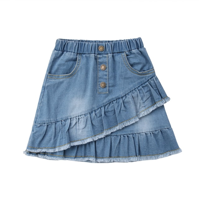 Fortune Jupe Plissée pour Tout-Petite Fille Jupe Mini à Volants Jupe en Denim Taille Haute