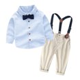 thumbnail image 1 of RXIRUCGD Ensemble de Mode pour Enfants à Rayures Chemise à Bretelles Pantalon Ensemble 2 Pcs Haut/chemise à Manches Longues à Col Rond ( Bleu Pâle, Taille : 110 ), 1 of 9