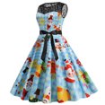 thumbnail image 1 of Fridja Mode Femmes Dentelle Ligne A Évasée Robe Vintage Bal Swing Sans Manches Imprimé Noël Xmas Robe de Fête, 1 of 9