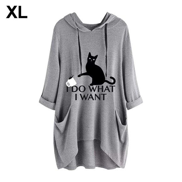 Comfortable I Do What I Want Cat Graphic Women Sweatshirt 3/4 Sleeve Pullover Hoodies Tops For Girls Teens
