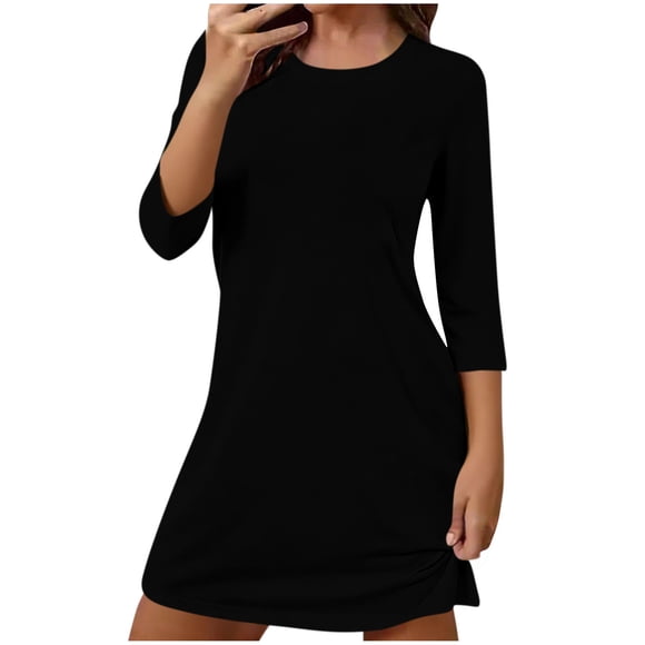 Fsgntruao Summer Dresses for Women 3/4 Sleeve V-Neck Casual Sundresses T-Shirt Dress Fashion Beach Vacation Clothes S-2XL