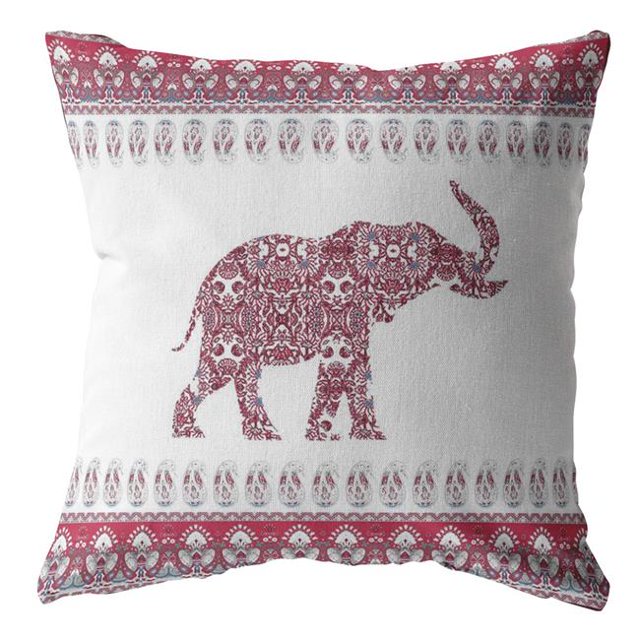 HomeRoots 412284 Coussin Décoratif Éléphant Rouge et Blanc 26 Po. pour Intérieur et Extérieur