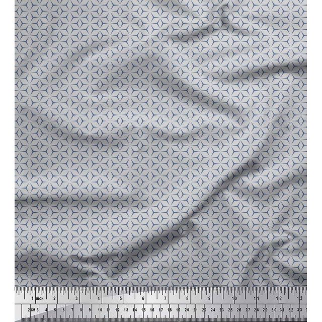 Soimoi Crepe Silk Fabric Geometric Small Printed Craft Fabric by The Yard 42 Inch Wide