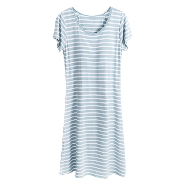 TSADFHJI Pyjama de Noël pour Adultes en Coton Femmes Femme Été Design à Rayures Couleurs Robe de Pyjama pour Femme Été Manches Courtes Nuisette avec Coussinet de Poitrine Robes de Nuit TG Vert