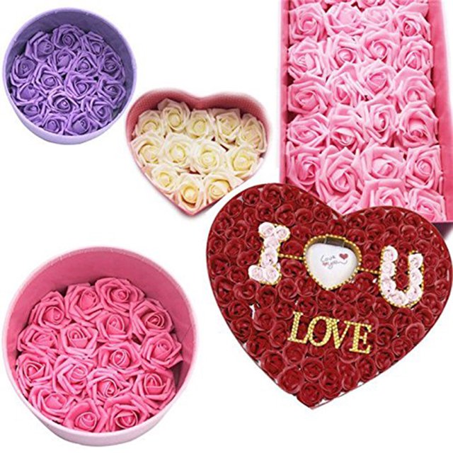Langgg Pack of 50 Artificial Bionic Flowers PE Foam Simulation Roses Fake Flower Decorations Wedding Party Engagement Presents Red