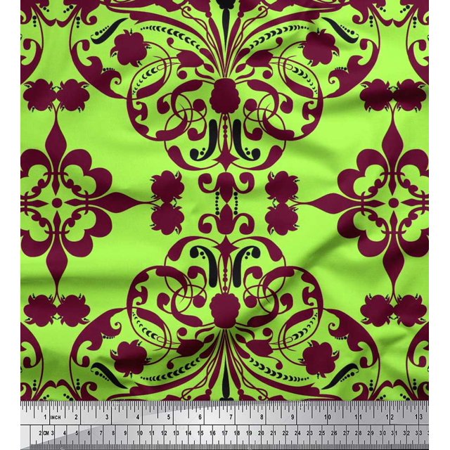 Soimoi Polyester Crepe Fabric Moroccan Damask Print Fabric by Yard 52 Inch Wide