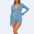 thumbnail image 4 of Penkiiy Women's Short Sleeve Ribbed Knit Button Front Collar Romper Playsuit Bodysuit S Light Blue, 4 of 9