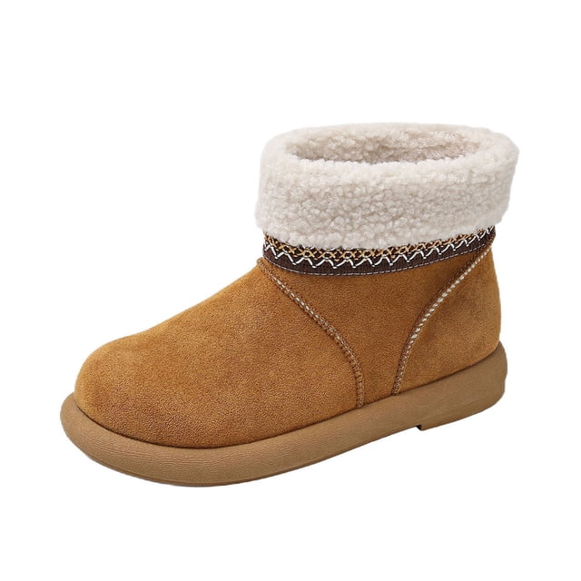 Bottes d'Hiver Courtes en Velours Chaudes pour Femmes : Couleur Unie, Bout Rond, Talon Bas Style Cheville