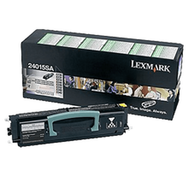 Brand New Original LEXMARK / IBM 24015SA Laser Toner Cartridge for Lexmark / IBM E232T, shown with its packaging. The cartridge is designed for high-quality printing with a yield of 2500 pages at 5% coverage. Includes a 1-year warranty with free replacement or refund.