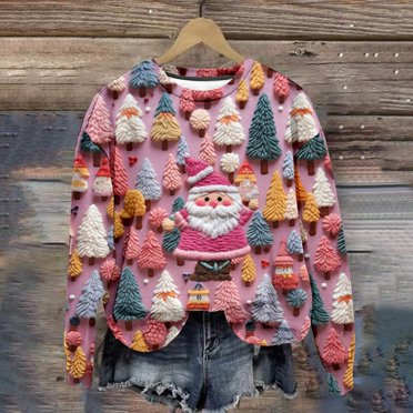 Meichang Christmas Sweatshirts for Women Ugly 3D Xmas Tree Gnomes Print Pullover Tops Long Sleeve Crewneck Oversized Sweatshirts for Women