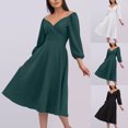 thumbnail image 1 of Gspmoly Robes Grande Taille pour Femmes aux Courbes, Robe de Soirée à la Mode pour Femmes, Col en V, Taille Cintrée, Poche, Manches Longues, Robe de Cocktail jusqu'à 70 % de Rabais, 1 of 6
