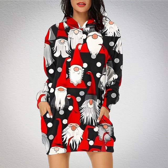 TIMIFIS Robe Longue Décontractée à Capuche pour Femmes Robe de Noël Moche Légère à Manches Longues avec Poche