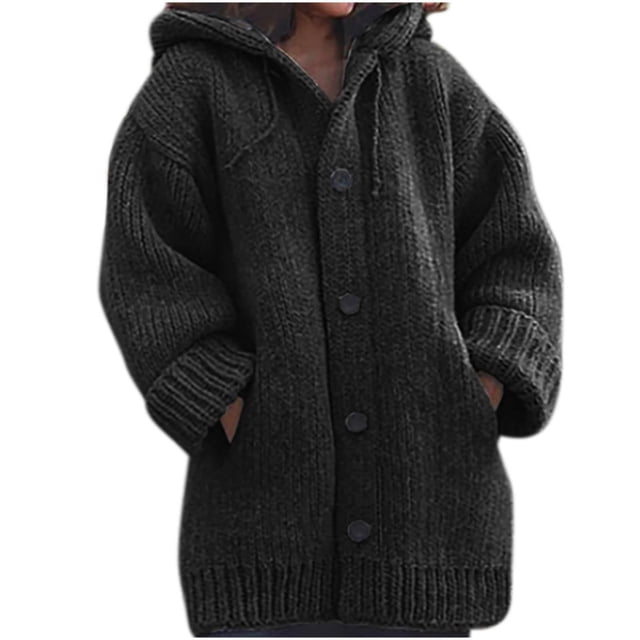 Pompotops Cardigan à Capuche Épais pour Femmes, Manteau Uni, Liquidation
