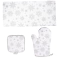 thumbnail image 1 of 1 set of Christmas Snowflake Pattern Heat Resistant Glove Kitchen Baking Glove Pot Holder Towel, 1 of 9